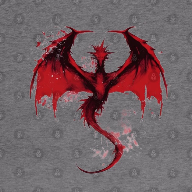 Minimalist Red Ink Dragon - Fantasy by Fenay-Designs